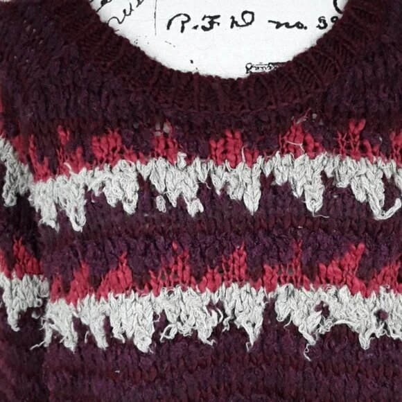 Free People Sweater Burgundy Oversized Chunky Knit Tattered Boho Womens XS - Picture 4 of 5
